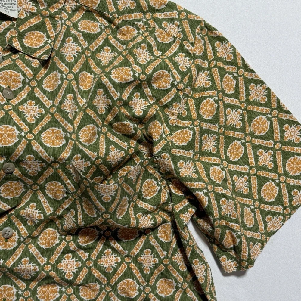 Vintage Banana Republic Safari Travel Botanical Print Shirt XS 80s Green Cotton